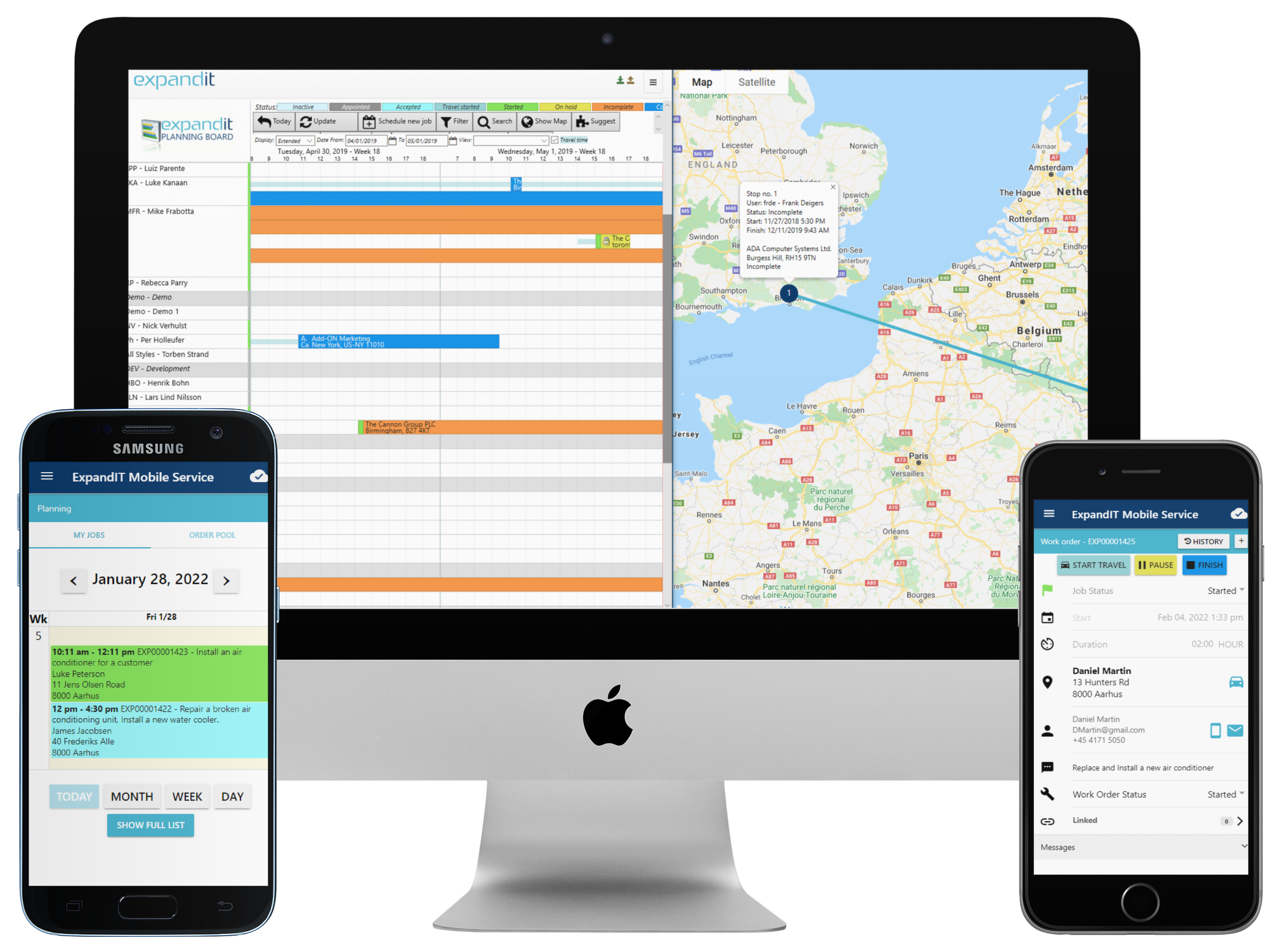 ExpandIT resource planning on computer with mobile client on phone